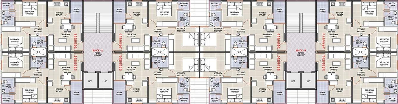  sarita residency 6 A, B, E, F Cluster Plan from 1st to 7th Floor