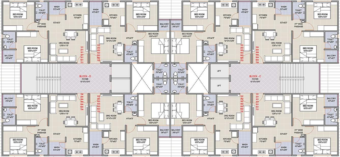  sarita residency 6 C, D Cluster Plan from 1st to 7th Floor