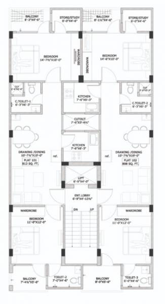  one One Cluster Plan For Typical Floor