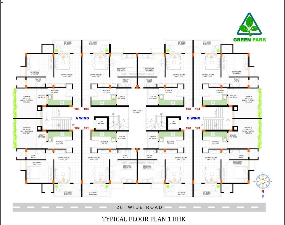  green park Typical floor plan for 1BHK