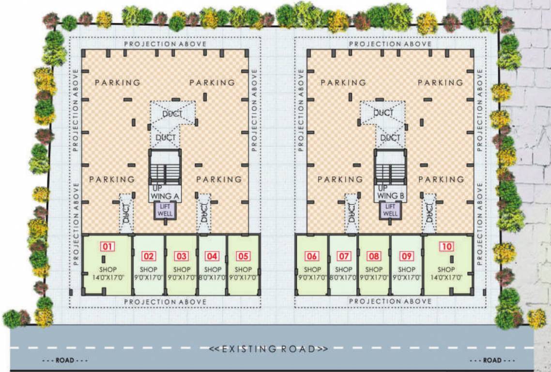  ovi yuga residency Wing A & B Cluster Plan for ground Floor