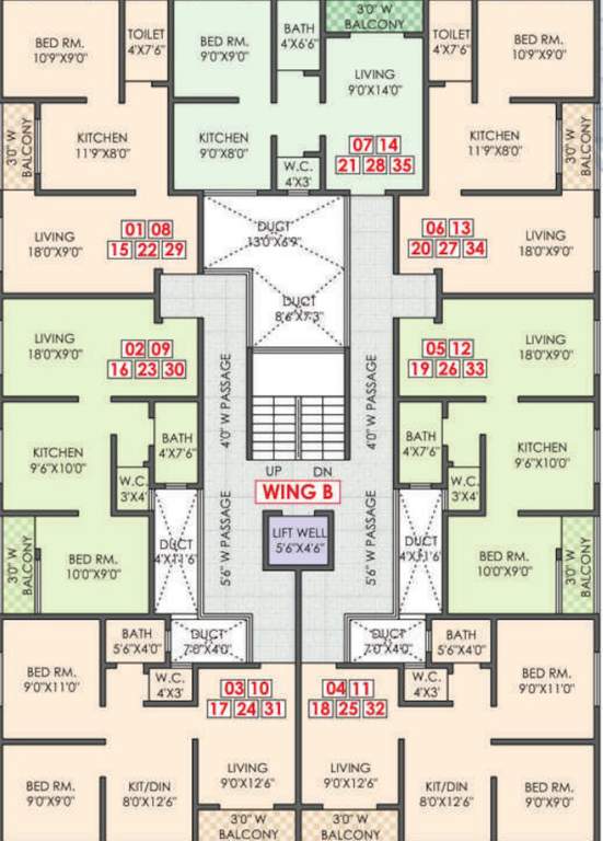  ovi yuga residency Wing B Cluster Plan From 1st To 5th Floor