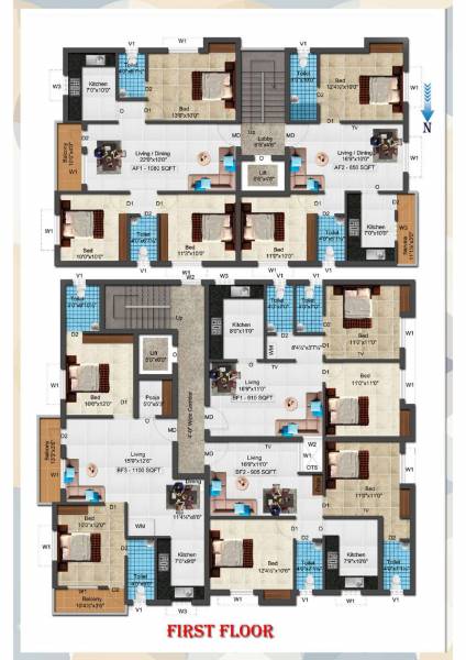 sri-sai-elite Tower 1 & 2 Cluster Plan for 1st Floor