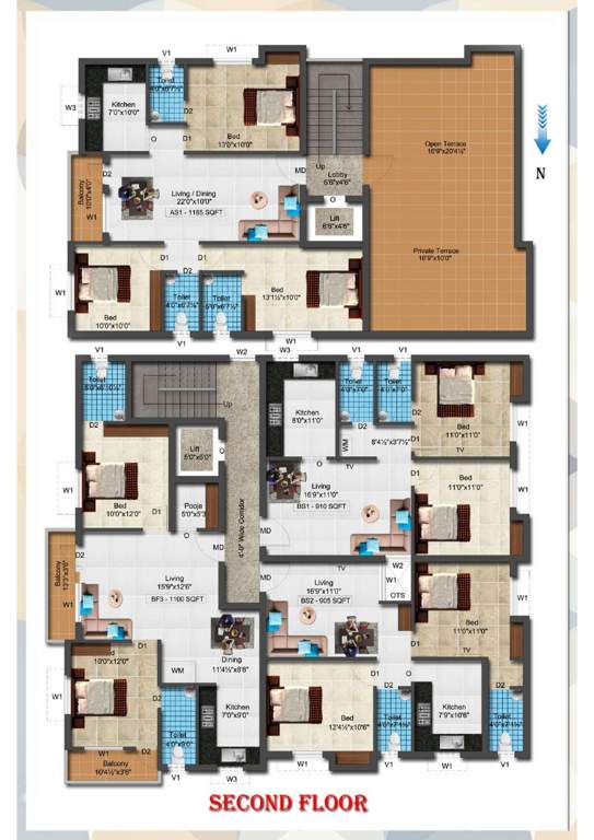  sri sai elite Tower 1 & 2 Cluster Plan for 2nd Floor