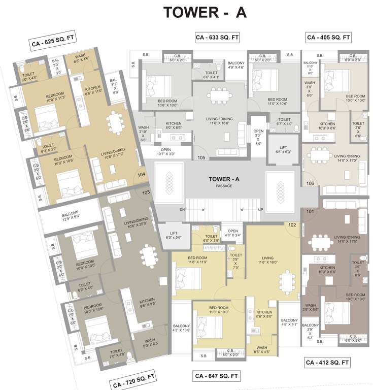  heights Block A Cluster Plan from 1st to 8th Floor