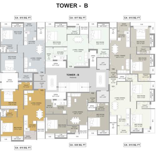  heights Block B Cluster Plan from 1st to 8th Floor