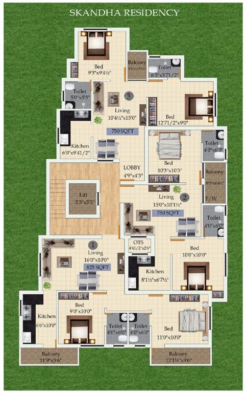  skandha residency Skandha Residency Cluster Plan from 1st to 2nd Floor