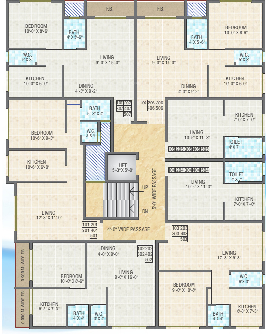  krishna leela Wing A Typical Floor Cluster Plan
