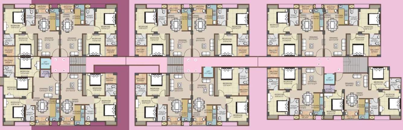  tulip South Block First Floor Cluster Plan