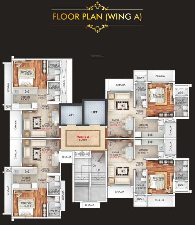  towers Empire Towers   A Cluster Plan for Typical Floor