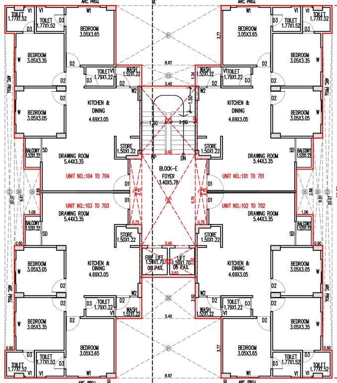  tirth Tower E Cluster Plan from 1st to 7th Floor