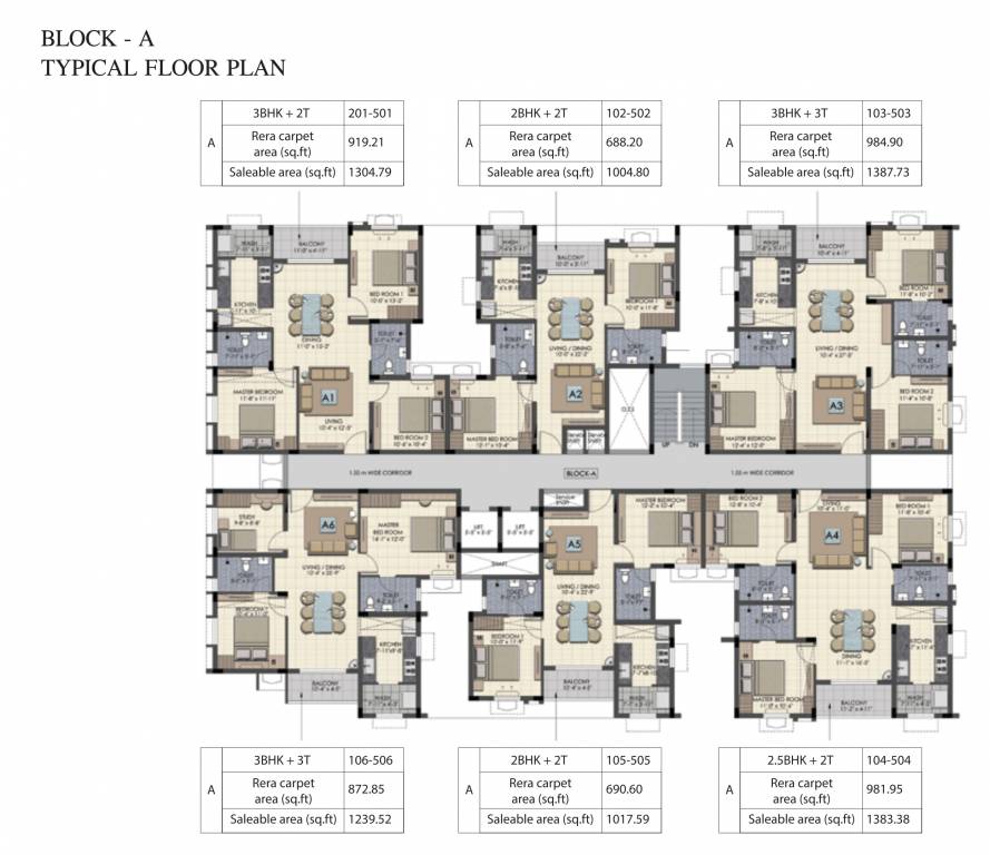 kochars neetu arjun garden Block A Cluster Plan for Typical Floor