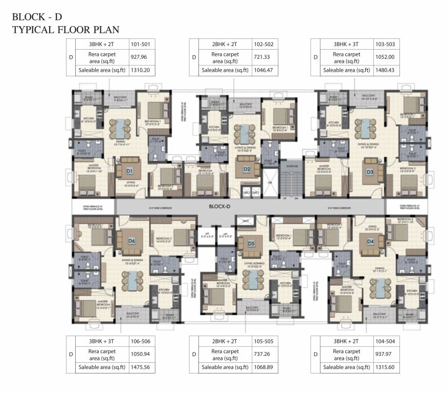 kochars neetu arjun garden Block D Cluster Plan for Typical Floor