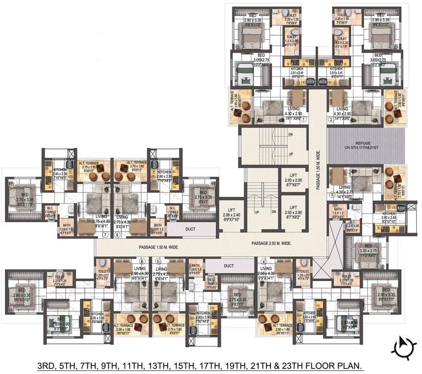  balaji krishna Balaji Krishna Cluster Plan for 3rd, 5th, 7th, 9th, 11th, 13th, 15th, 17th, 19th, 21st and 23rd Floor