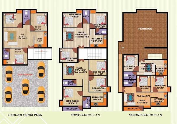  divya-apartment Cluster Plan from ground to 2nd Floor