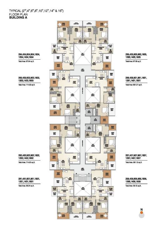  skyline phase i Tower A Cluster Plan from 2nd, 4th, 6th, 8th, 10th, 12th, 14th And 16th Floor