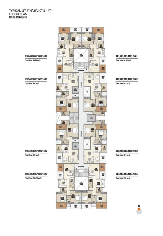 skyline phase i Tower B Cluster Plan from 2nd, 4th, 8th, 10th,12th, 14th And 16th Floor