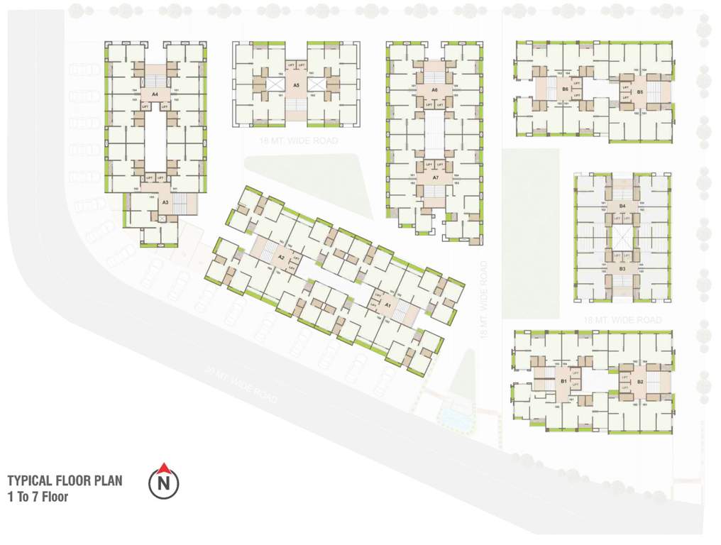  dream A1, A2, A3, A4, A5, A6, B1, B2, B3, B4, B5, B6 Cluster Plan from 1st to 7th Floor