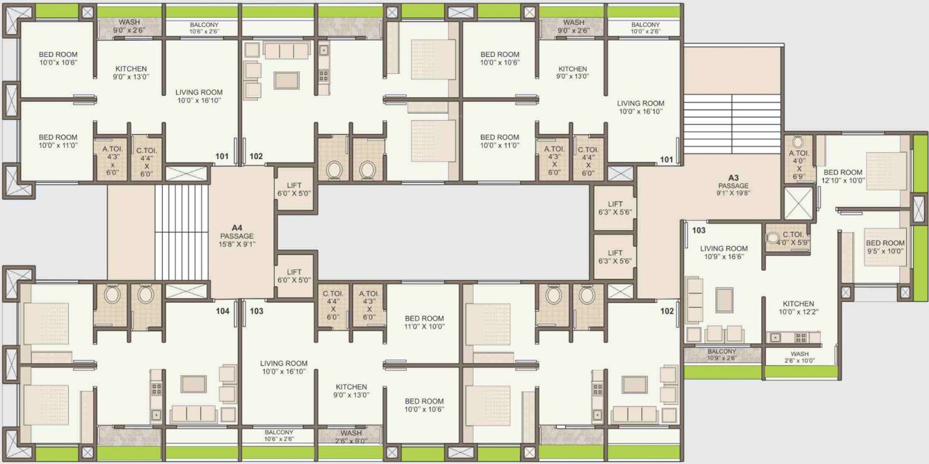 dream A3 And A4 Cluster Plan from 1st to 8th Floor