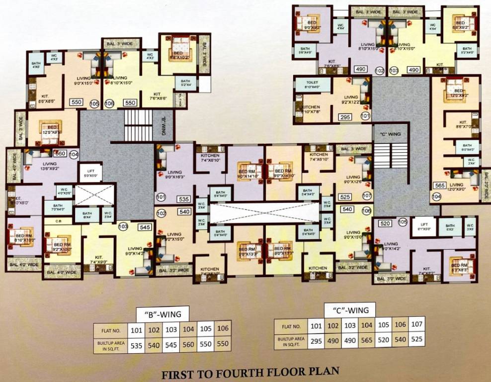  shraddha Wing B and C Cluster Plan from 1st to 4th Floor