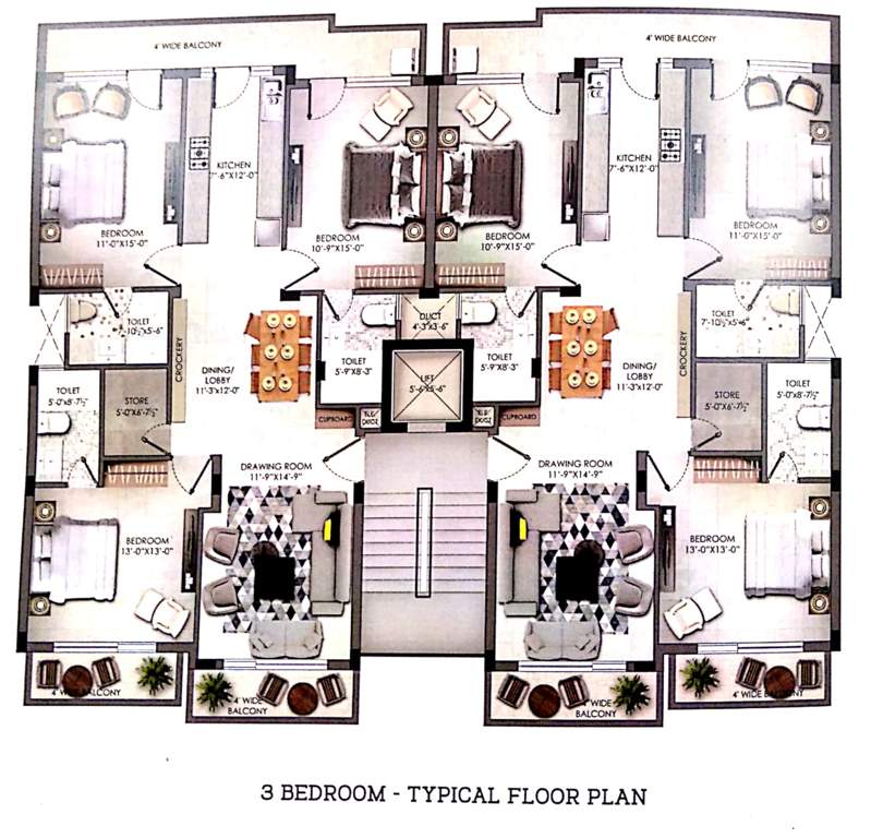 sivanta greens ext 2 Sivanta Greens Ext 2 3BHK Cluster Plan from 1st to 4th Floor