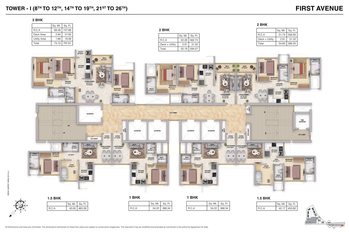  avenue Wing I Cluster Plan For 8th To 12th , 14th To 19th, 21st To 26th Floor