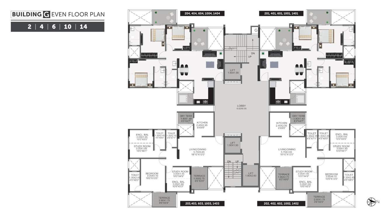  greens phase iii G Wing Cluster Plan For Even Floors
