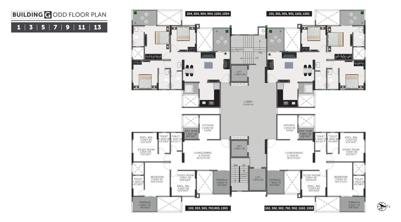  greens phase iii G Wing Cluster Plan For Odd Floors