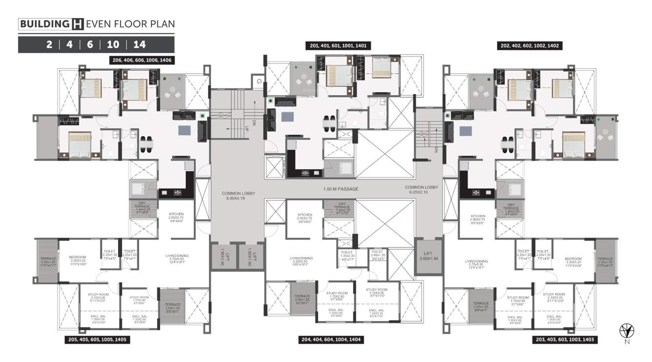  greens phase iii H Wing Cluster Plan For Even Floors