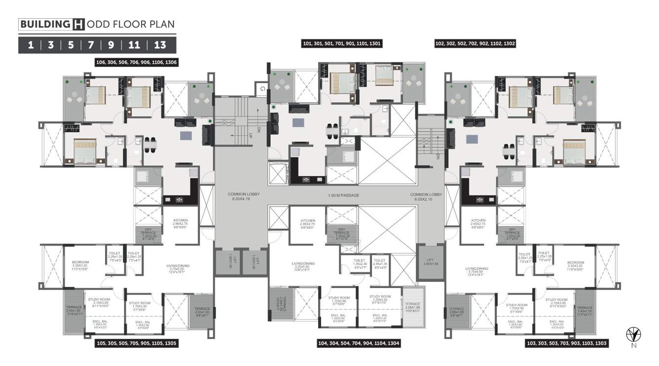  greens phase iii H Wing Cluster Plan For Odd Floors