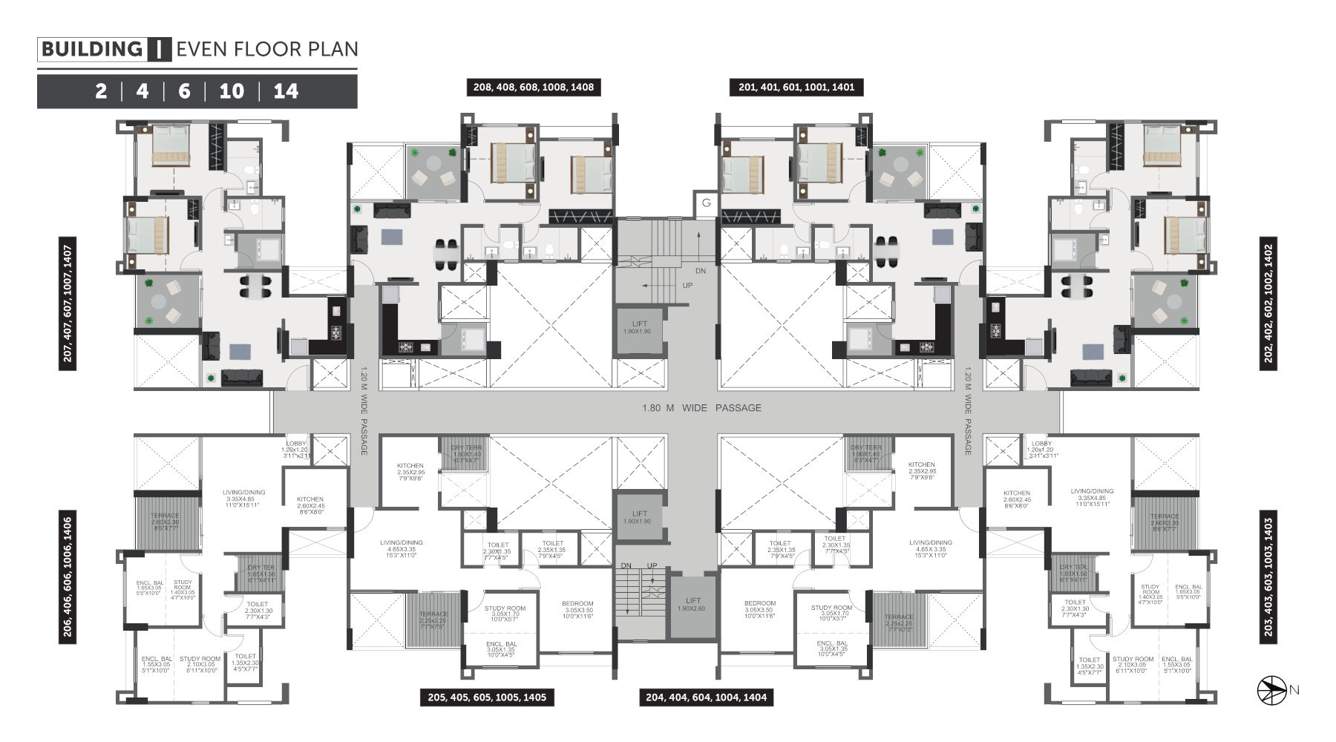  greens phase iii I Wing Cluster Plan For Even Floors