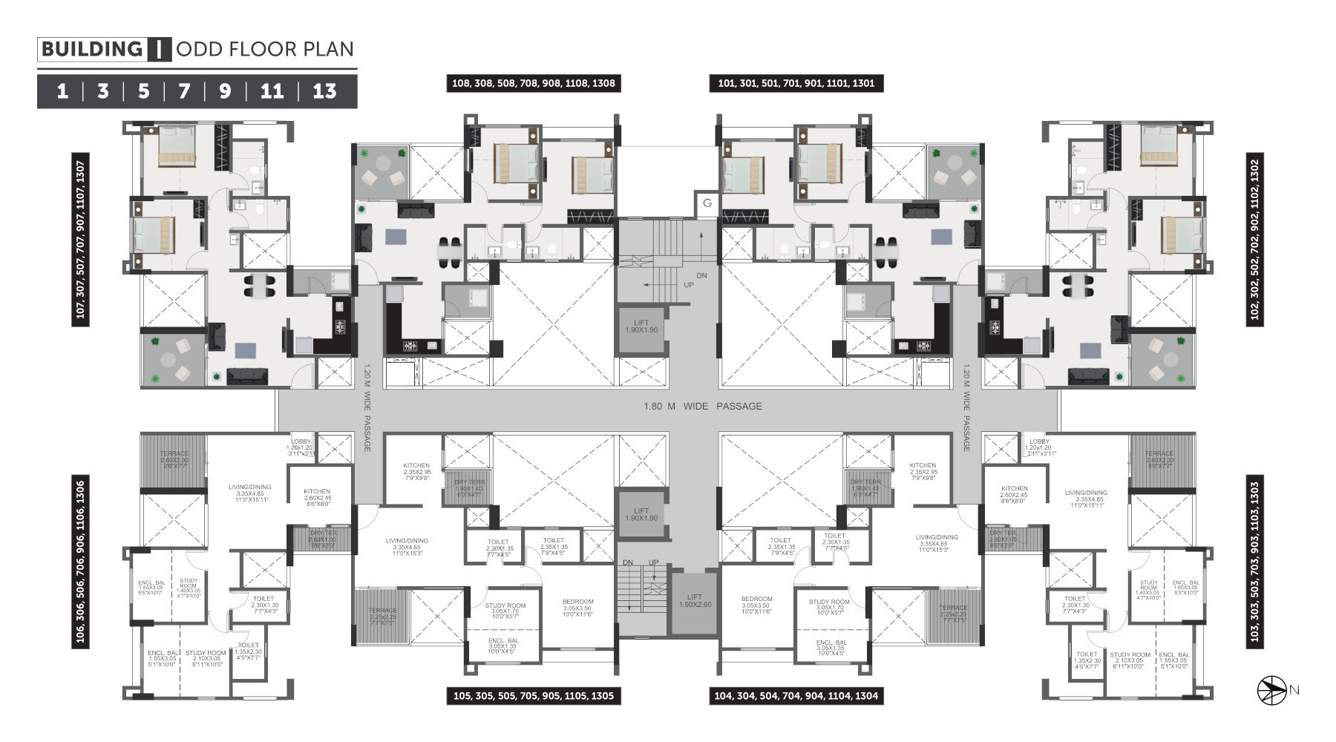  greens phase iii I Wing Cluster Plan For Odd Floors