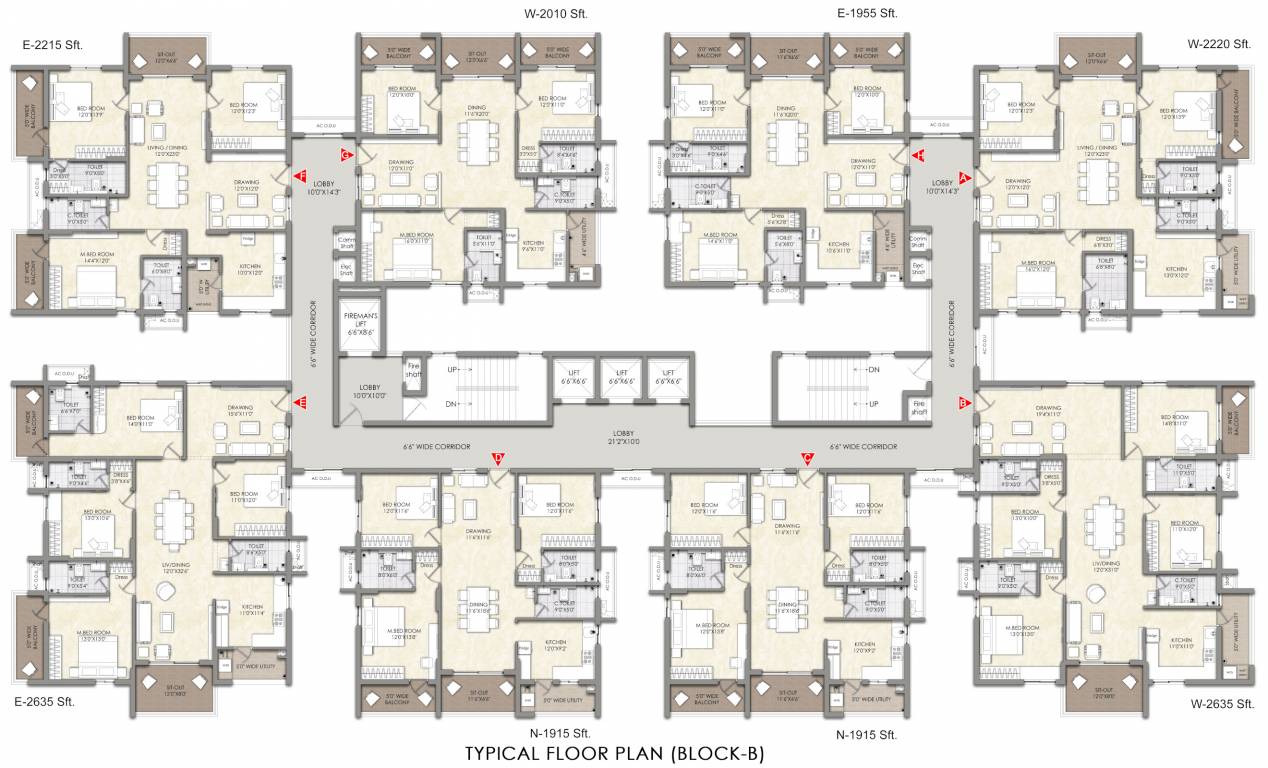  balaji nilayam casa waterside Block B Cluster Plan for Typical Floor