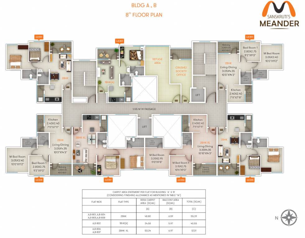 sanskruti s meander wing a Wing A Cluster Plan for 8th Floor