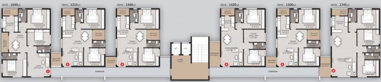  ramya residency Block A And Block B Cluster Plan from 1st to 5th Floor