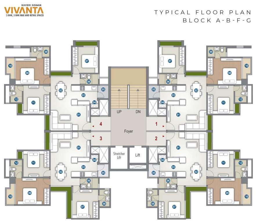  kaveri soham vivanta Block A, B, F, G Typical Cluster Plan