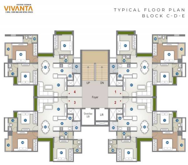  kaveri-soham-vivanta Block C, D, E Typical Cluster Plan