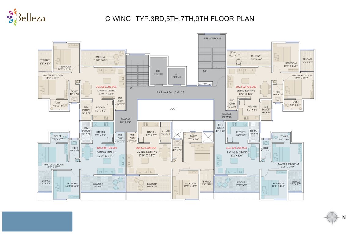  belleza c wing Belleza C Wing Cluster Plan 3rd, 5th, 7th, And 9th Typical Floor