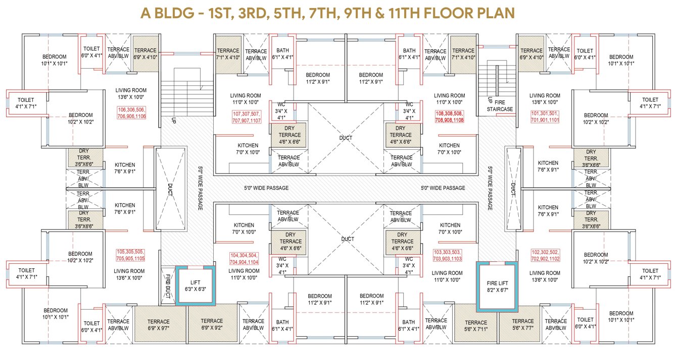  sapphire towers A wing Cluster Plan for 1st, 3rd, 5th, 7th, 9th and 11th Floor