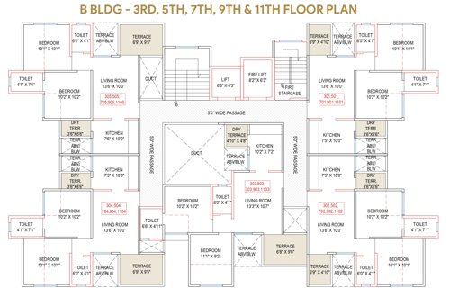  sapphire-towers B Wing Cluster Plan for 3rd, 5th, 7th, 9th and 11th Floor