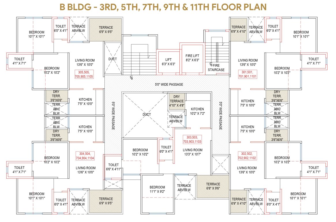  sapphire towers B Wing Cluster Plan for 3rd, 5th, 7th, 9th and 11th Floor