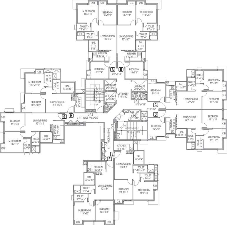  new kolkata sangam Tower 1 To 9 And 10 To 15 Cluster Plan For Typical