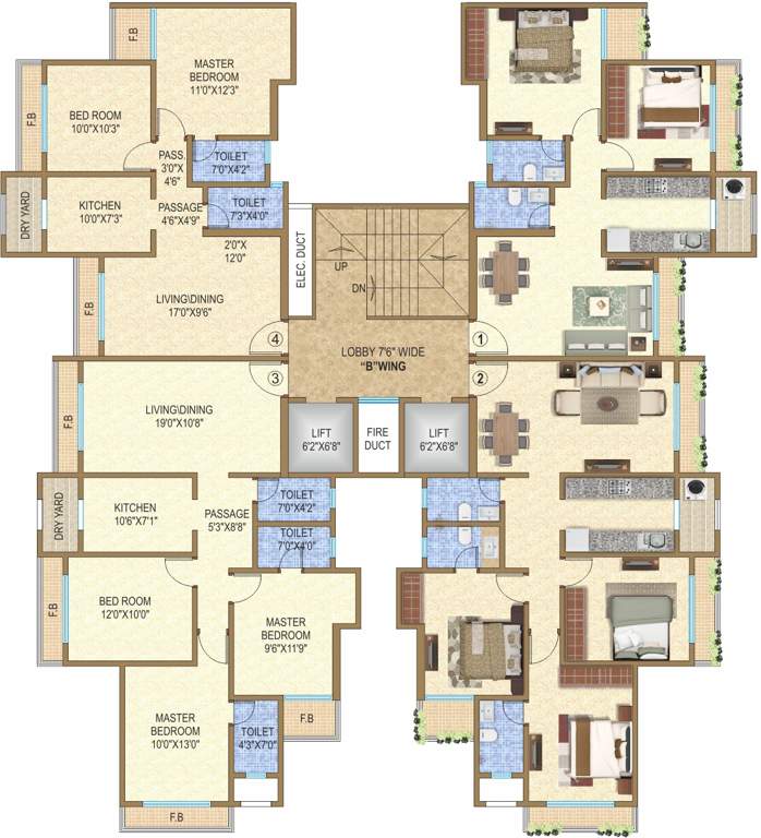  pinnacolo Wing B Cluster Plan from 1st to 22th Floor