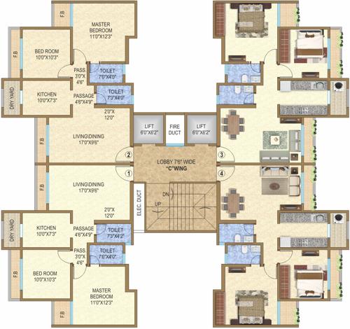  pinnacolo Wing C Cluster Plan from 1st to 22th Floor