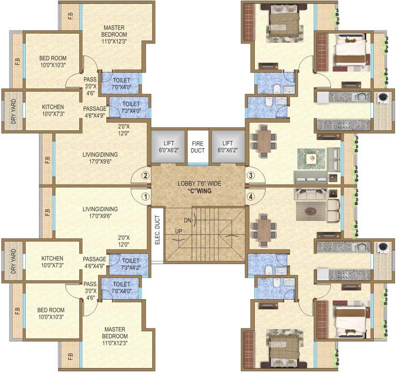  pinnacolo Wing C Cluster Plan from 1st to 22th Floor
