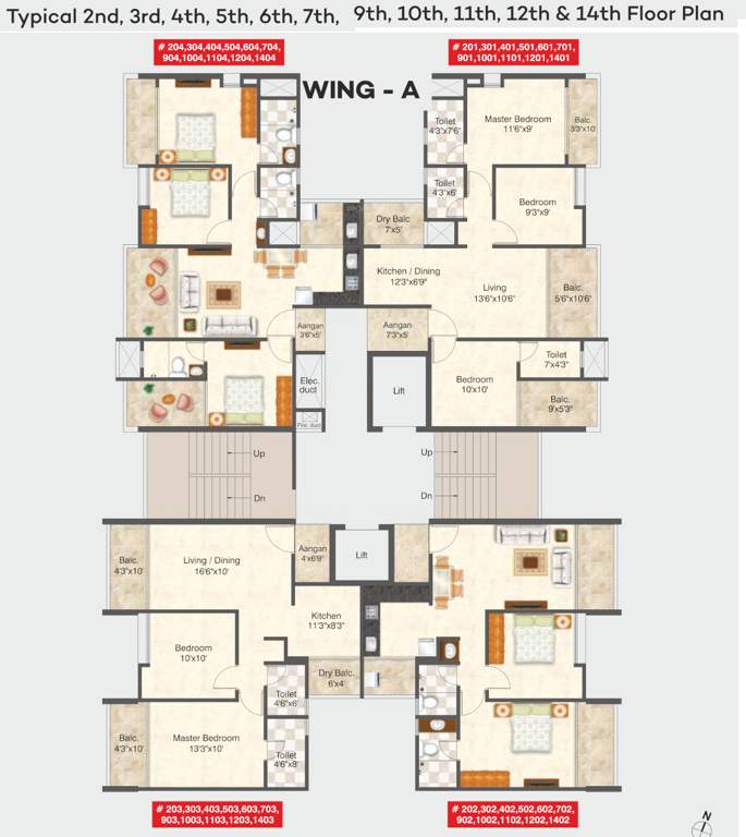  iconic Wing A Cluster Plan for 2nd to 7th And 9th to 12th And 14th Floor
