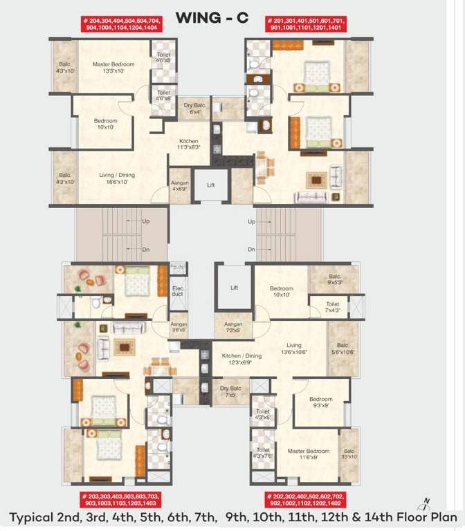  iconic Wing C Cluster Plan for 2nd to 7th And 9th to 12th And 14th Floor