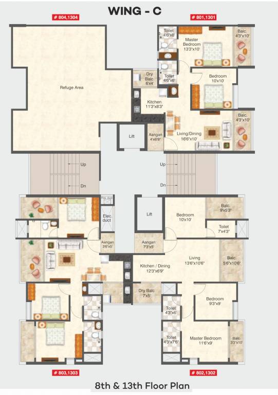 iconic Wing C Cluster Plan for 8th And 13th Floor