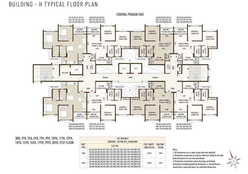  life republic sector r10 10th avenue universe phase i Building H Typical Cluster Plan