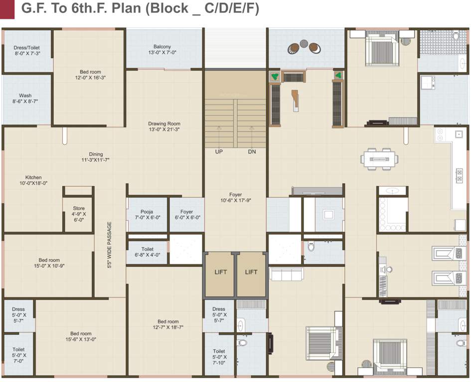  aavkar homes Block C, D, E & F Cluster Plan from 1st to 6th Floor